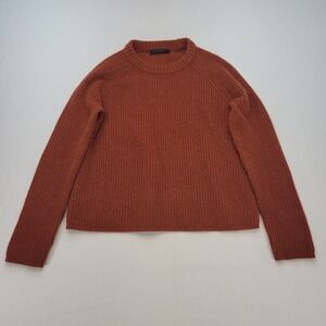 Jenni Kayne Fisherman Sweater Women M Rust Orange 100% Cashmere Ribbed Knit